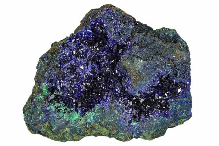 Sparkling Azurite Crystals With Malachite - Laos #107187